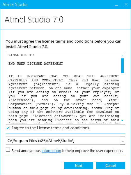 Atmel Studio accept license terms