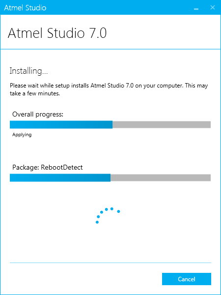 Atmel Studio installation progress dialog box