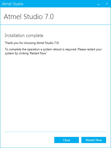 Atmel Studio installation system restart