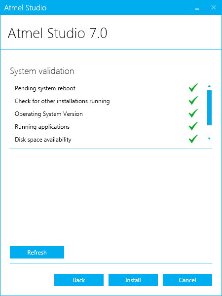 Atmel Studio system validation checks before installation